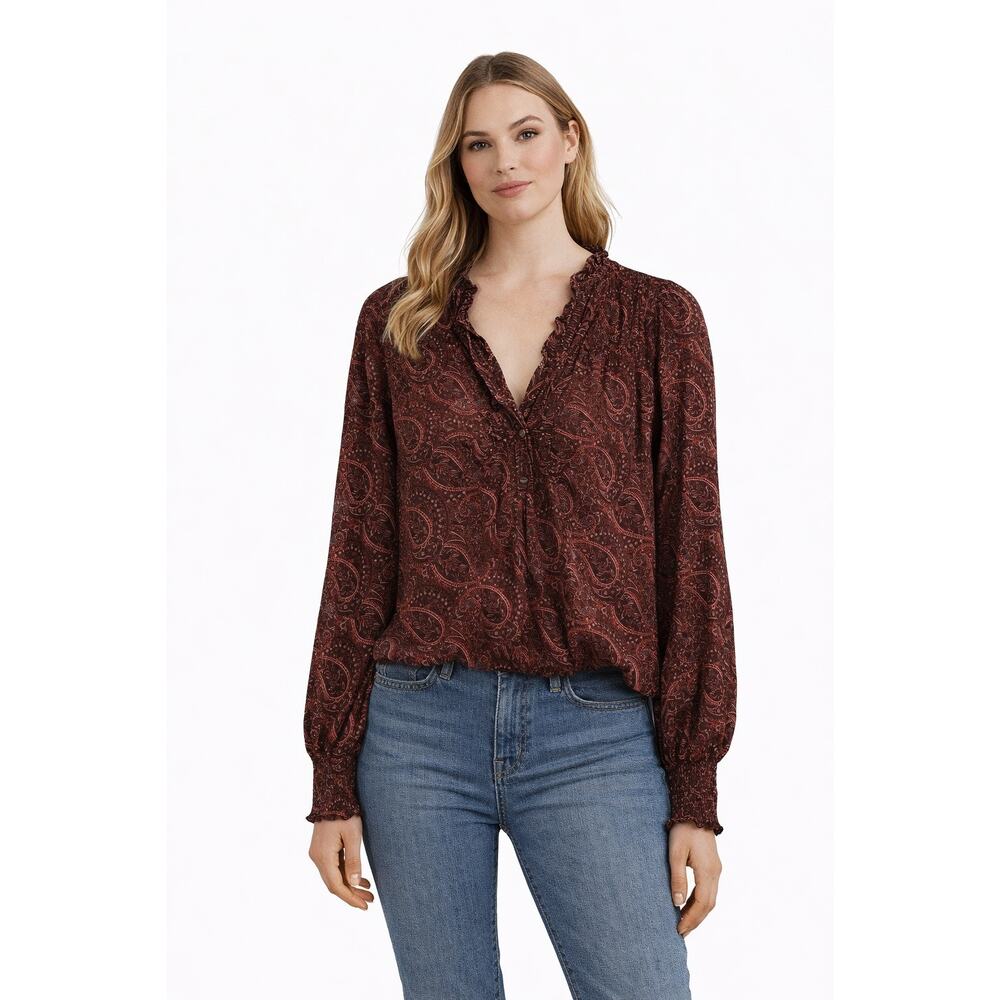 Evereve Aiden Red Long Sleeve Paisley Blouse Boho Work Office Womens Medium